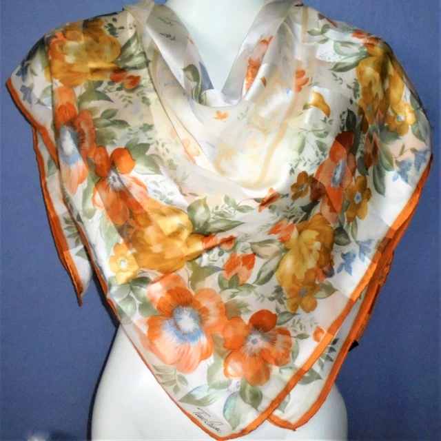 Foulard En Soie Tino Lauri - Vintage, 84x90cm, Couleur Bord Marron