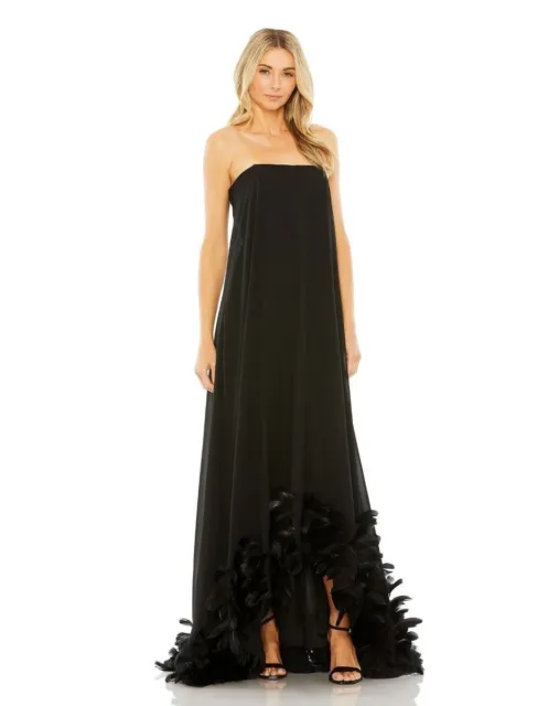 Mac Duggal 13001 Strapless Flare Feather Hem Gown Black Size 8