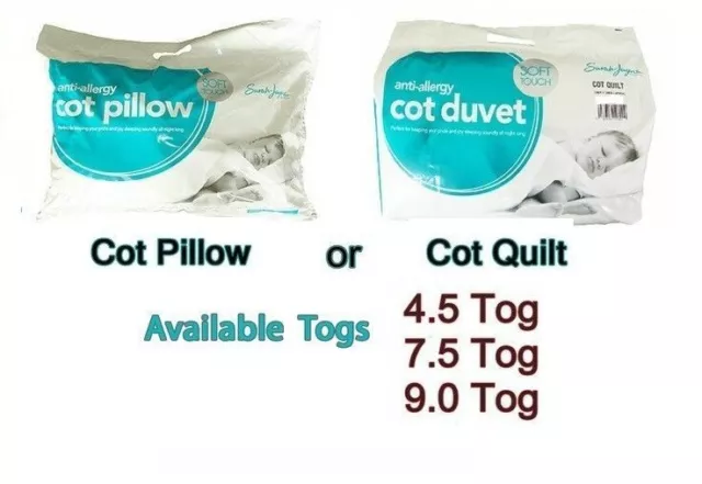 Anti-Allergic Toddler Baby Nursery Cot Bed Duvet Quilt 4.5,7.5,9 TOG or Pillow