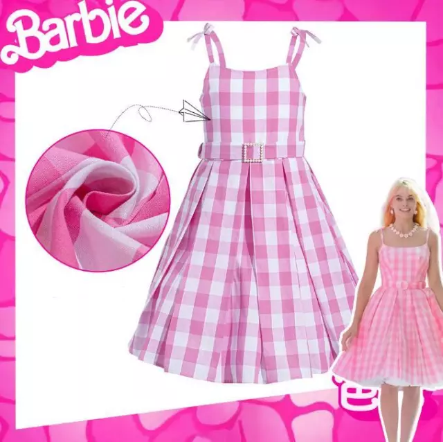 2023 Kids Girls Pink Barbie Costume Princess Party Fancy Dress Tartan Skirt UK