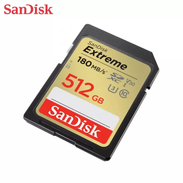 SanDisk 512GB Extreme C10 UHS-I U3 SDXC Memory Card up to 180MB/s for 4K Video