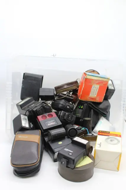 F Large Lot Of Camera Accessories Inc. Flashes, Expired Film, SD Cards etc