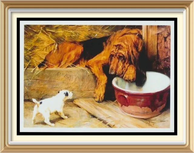 Landseer Farm Dogs Art Print COOL DIGNITY Bloodhound Jack Russell Terrier JRT