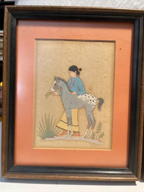 Harrison Begay Navajo Serigraph Framed Girl And Foal