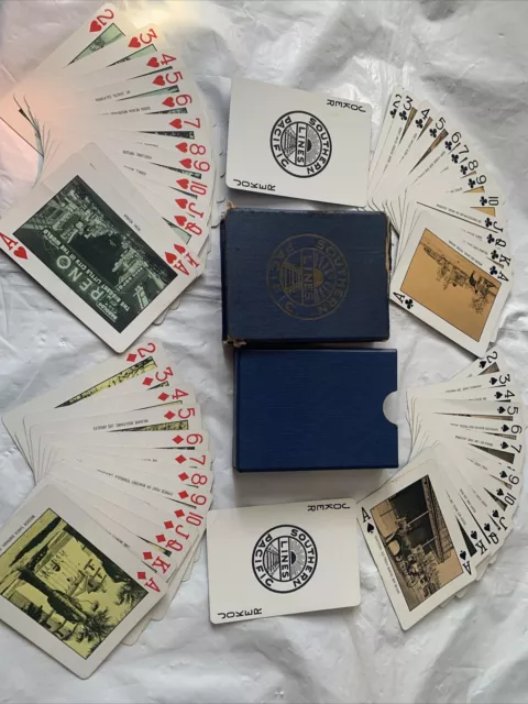 Vintage 1940’ Southern Pacific Railroad Playing Cards Complete Deck In Box