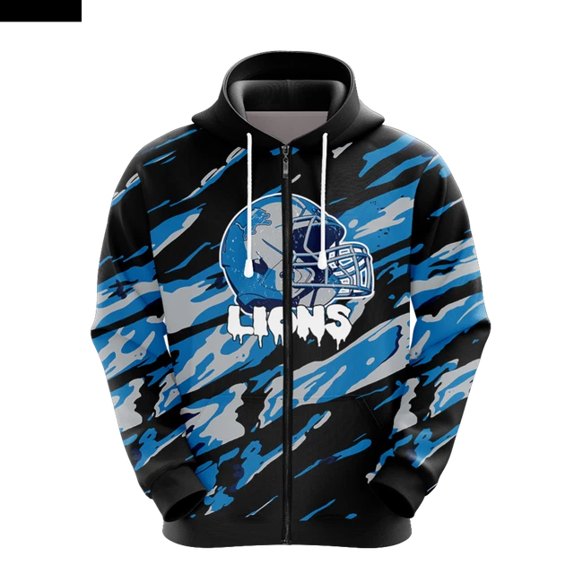 Detroit Lions Men's Zip Up Hoodies Sweatshirts Casual Hooded Sports Jacket Coat