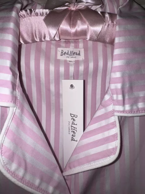 NEW Bed  Head XL Pajamas Pink Stripe 100% Organic Cotton Made USA  Side Pockets