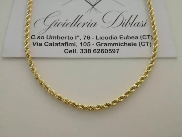 18K OR JAUNE Chaîne COLLIER TRESSE CORDE Or 750% 45 cm Made in Italy