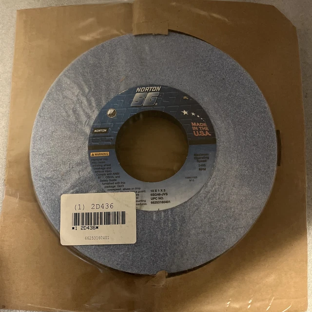 Norton 10" Diam x 3" Hole x 1" Thick, J Hardness, 46 Grit Surface Grinding Wheel