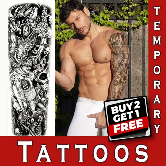 Temporary Tattoo Full Arm Sleeve Fake Polynesian Large Sticker Body Art Men