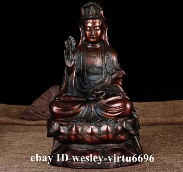 Buddhism Red Copper Mercy Goddess Kwan-yin Guan Yin Bodhisattva Budhha Statue
