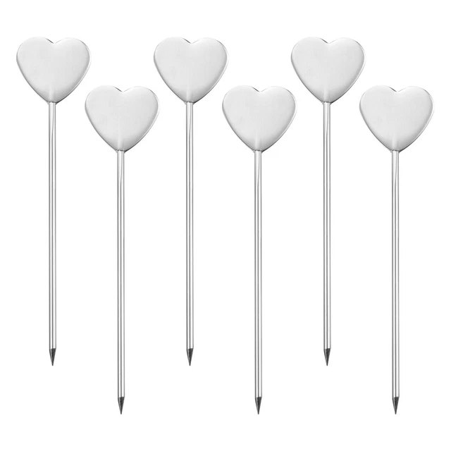 4.8" Metal Cocktail Toothpicks Heart Shape Drink Picks Cocktail Skewer 6Pcs