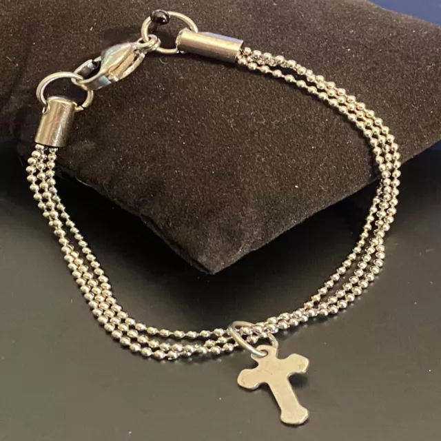 Bracciale con croce in acciaio inox da uomo donna braccialetto catena a palline