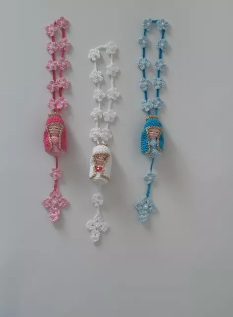 Coroncina rosario con Madonnina fiori e perline all'uncinetto, rosario 3