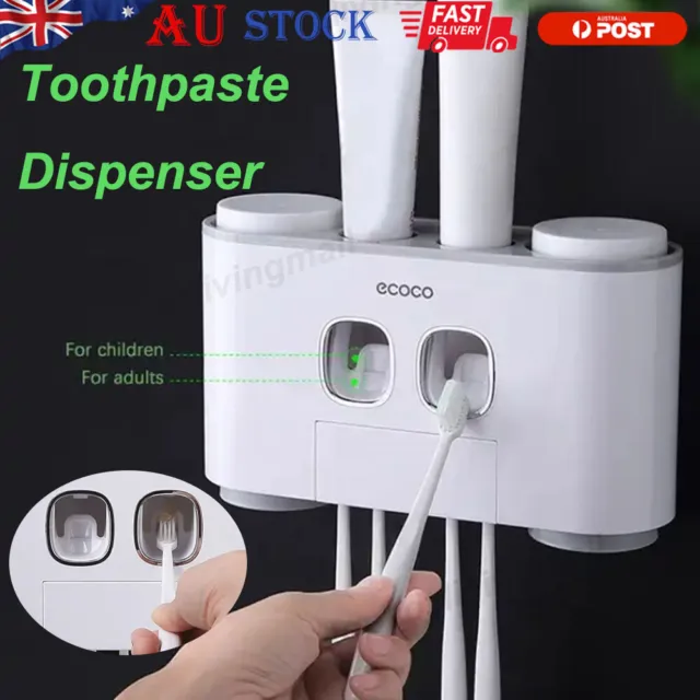 5 Holder 4 Cup Handfree Toothbrush Holder Automatic Toothpaste Dispenser Set NEW