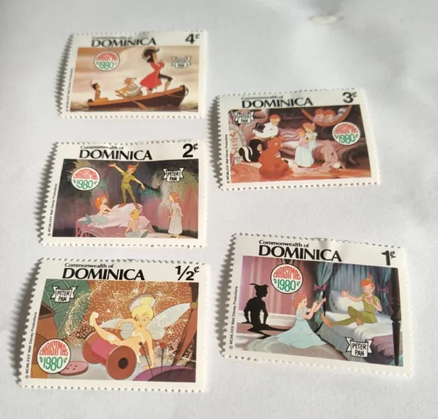 Vintage Dominica Christmas 1980 Peter Pan Stamps Five Stamps
