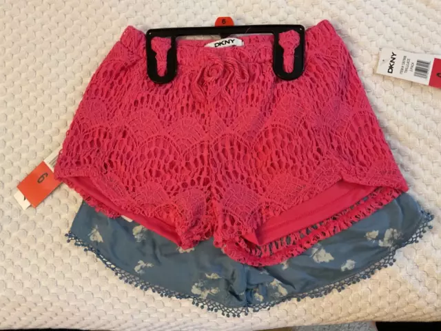 Girls Size 6 Shorts 2 Pack DKNY - Pink Lace & Blue Twill Shorts - NEW WITH TAGS!