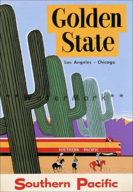 Golden State Los Angeles Chicago Southern Pac Vintage Poster Print Retro Style