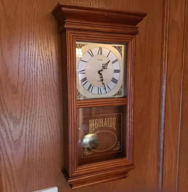 Antique Reproduction Quartz Movement Pendulum Regulator Wall Clock by Sunbeam