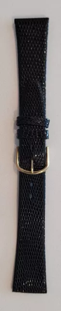 Accutron Bulova 17.5mm 18mm Black Lizard Watch Strap Band & Gold Tone Buckle NOS