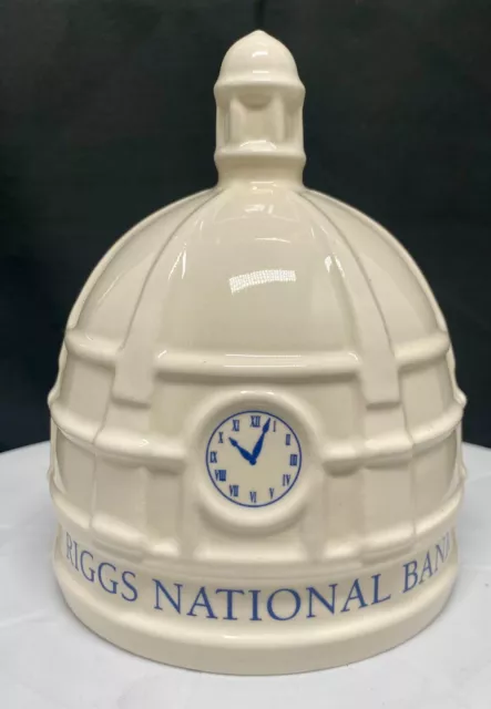 BEAUTIFUL CERAMIC BIG PIGGY - COIN BANK RIGGS NATIONAL BANK 6.7" c1993 Excellent