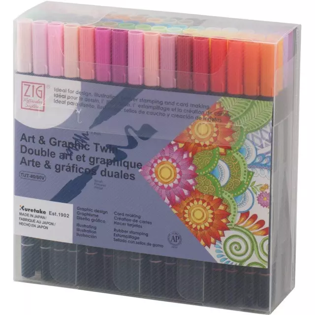 Kuretake ZIG Art & Graphic Twin Marker 80 Colores Set TUT-80/80V con Seguimiento NUEVO