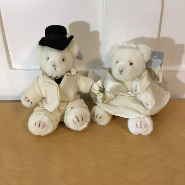 Russ Berrie Plush Bride & Groom Bear White Lace And Promises 7” Wedding Stuffed