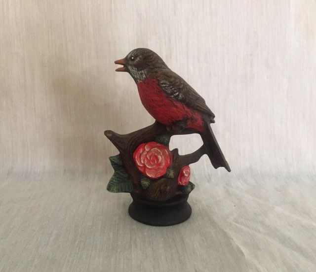 Vintage Ceramic Hand Painted Brown/Red Bird on Branch 5.5" Figurine - Nice!!