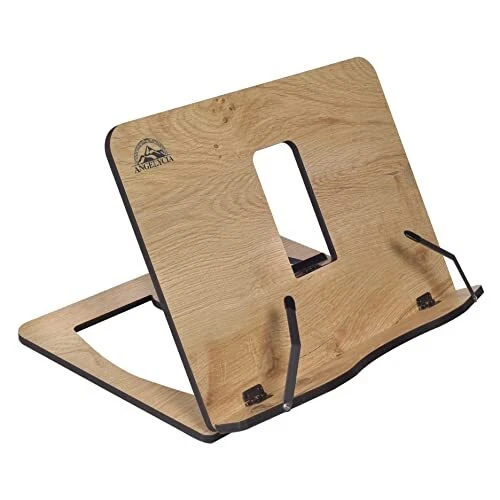 Wooden Book Stand for Reading, Handmade, Foldable Recipe Cookbook Tablet Oak