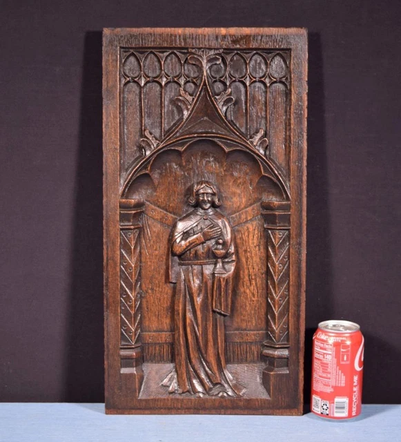 *French Antique Gothic Revival Panel in Solid Oak Wood Salvage Late 1800's