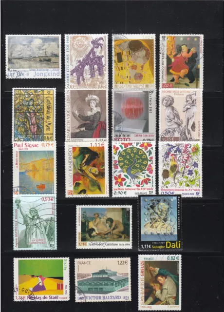 France 1 lot de 18 timbres oblitérés, Série artistique 2001à 2005 (N79)
