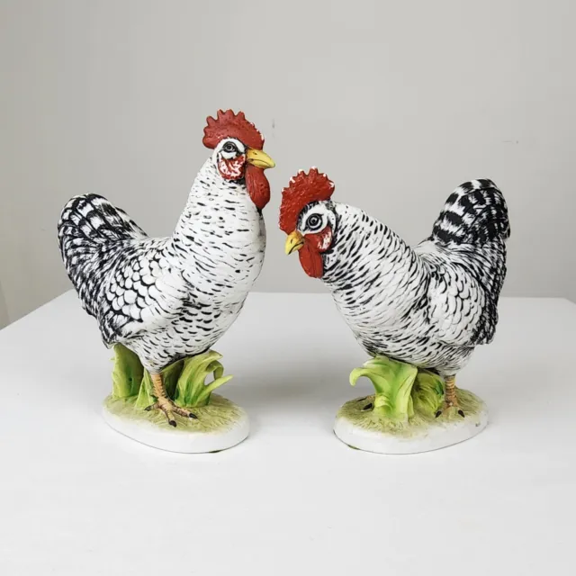 Vtg Lefton Roosters Ceramic Figurines Hand Painted Japan Farmhouse Cottage Decor