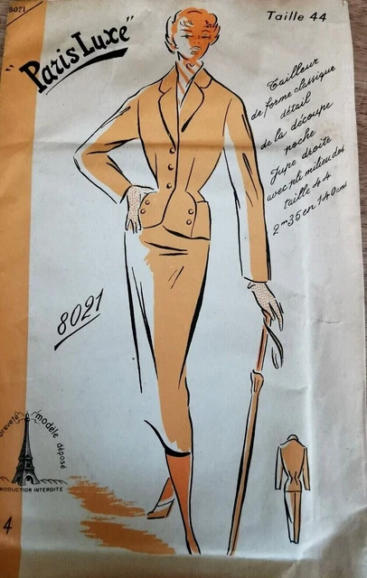 Patron De Couture Vintage PARIS LUXE Pour Manteau Taille 44 - Ancien, Scellé, Jamais Utilisé