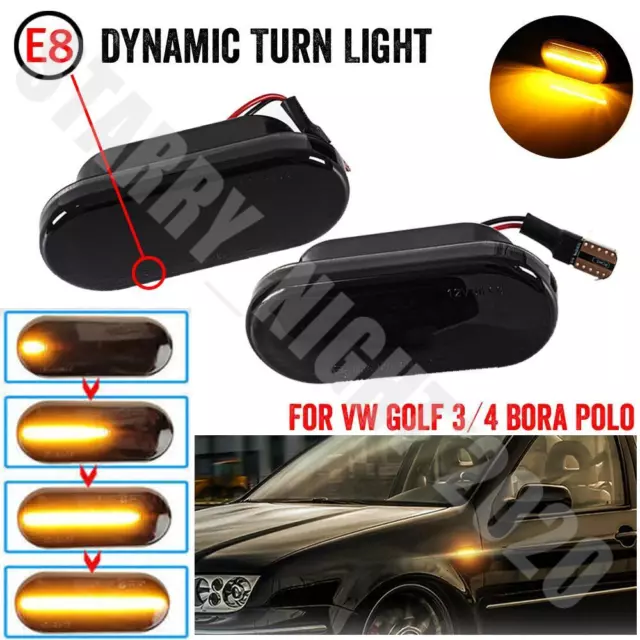 2*Flowing LED Side Marker Signal Light For VW T5 Golf MK4 Jetta Bora Passat B5