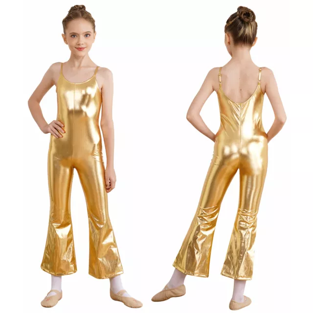 Girls Children's Gold Shiny Metallic Leggings Wet Look Dance Wear