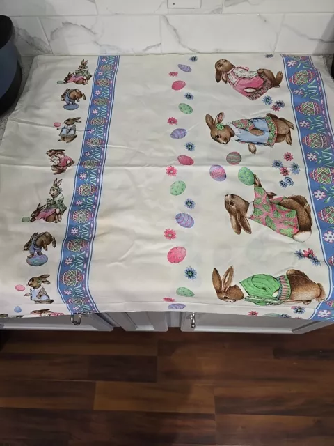 Vintage Wilton Court EASTER BUNNY & EGGS 55"×62" Spring TABLE CLOTH 100% cotton