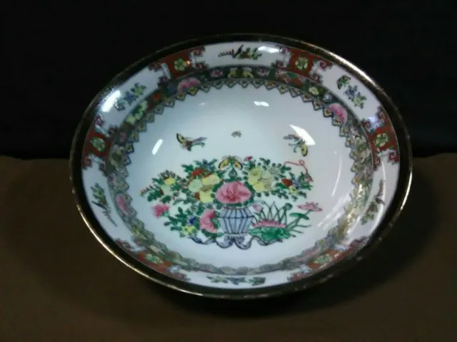 Exquisite Vtg. Zhongguo Zhi Zao Chinese Porcelain Hand Deco.Floral Serving Bowl
