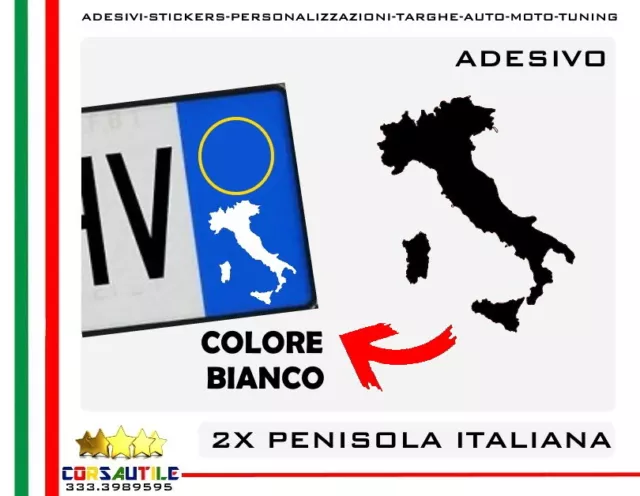 Penisola Italiana Adesivo Per Targa Auto Moto Camper Accessorio Stickers 2Pz Sg