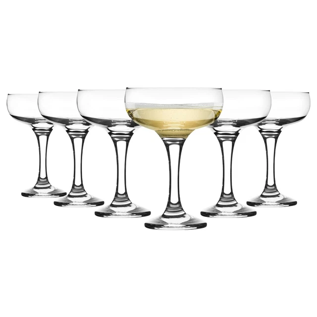GLASS CHAMPAGNE GLASSES Saucers 200ml 1920s Retro Gatsby Art Deco Coupe