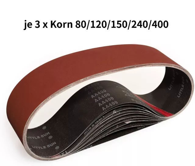 15 Stück Schleifband 100 x 915mm je 3 x Korn 80/120/150/240/400 Bandschleifer