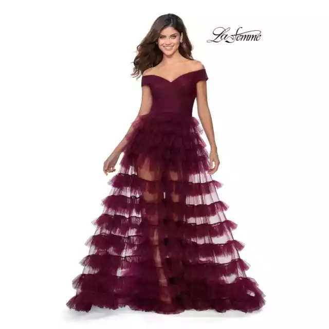 La Femme Sheer Layered Tulle Off the Shoulder Prom Gown Women's Size 2