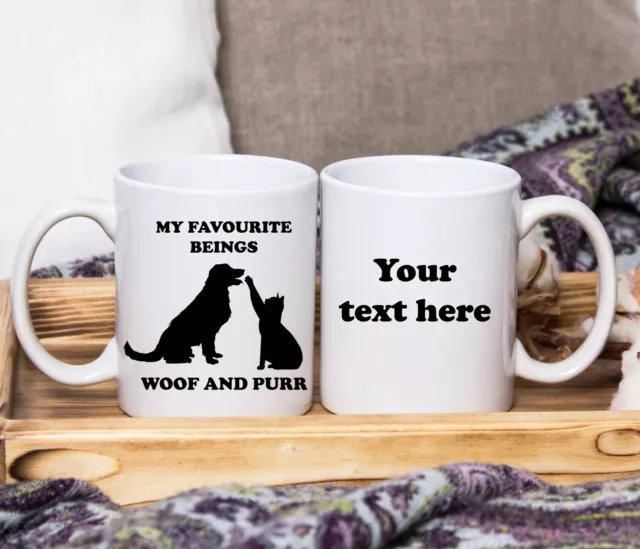 My favourite beings woof and purr 11oz mug personalised photo text dog cat lover