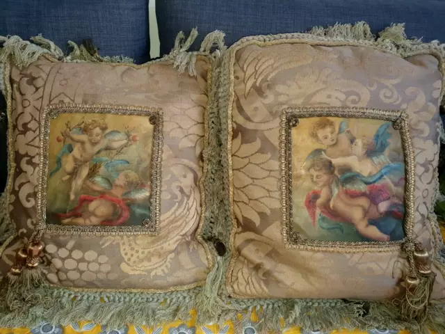 Unusual Antique Hand Painted Decorative Pillows