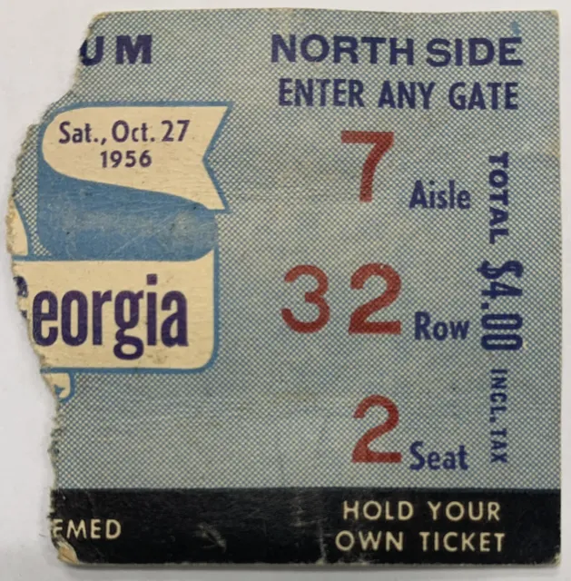 UGA Georgia vs Kentucky football ticket stub Oct 27,  1956 Bulldogs Wildcats