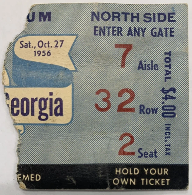 UGA Georgia vs Kentucky football ticket stub Oct 27,  1956 Bulldogs Wildcats