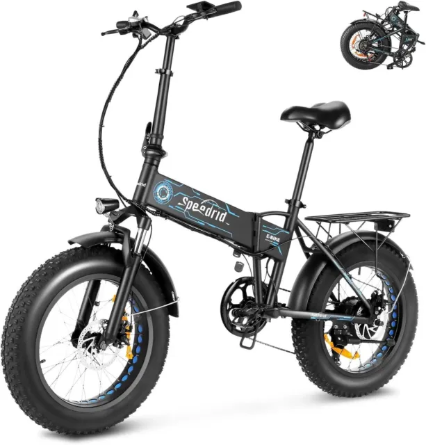 20" x 4.0 Folding Fat Tire Electric Bike for Adults, 500W Snow/Beach Bicycle US~
