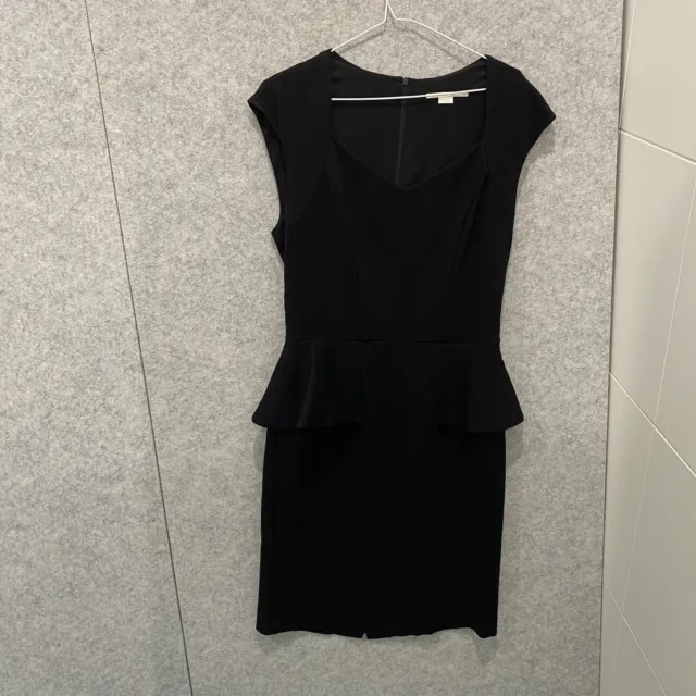 Jane Lamerton Womens Dress Black Peplum V-Neck Cap Sleeve Work Office Size 12