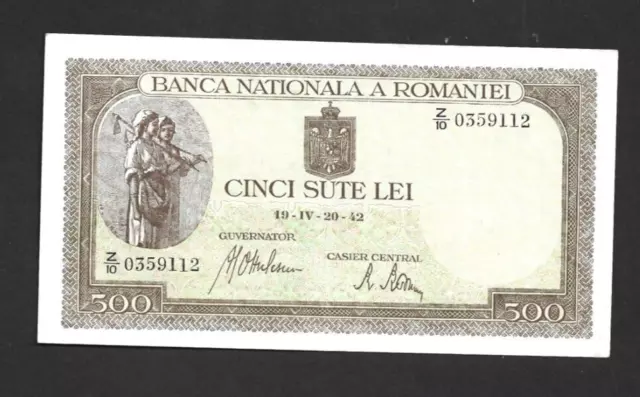 500 Lei Very Fine Crisp  Banknote From  Romania 1942  Pick-51