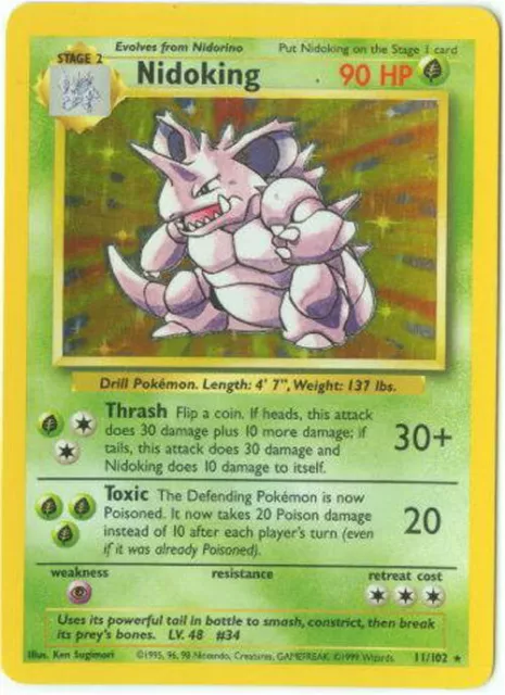 Pokemon Card - Base 11/102 - NIDOKING (holo-foil) *Played*
