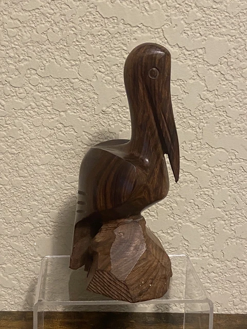 Pelican Solid Hard Wood Carved Statue Figurine Desktop Collectors